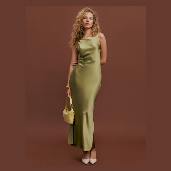 Reformation Dresses & Skirts - Reformation Adkins Dress | Olive Oil 🕸Silk🕸 🎉SALE🎀 NEW